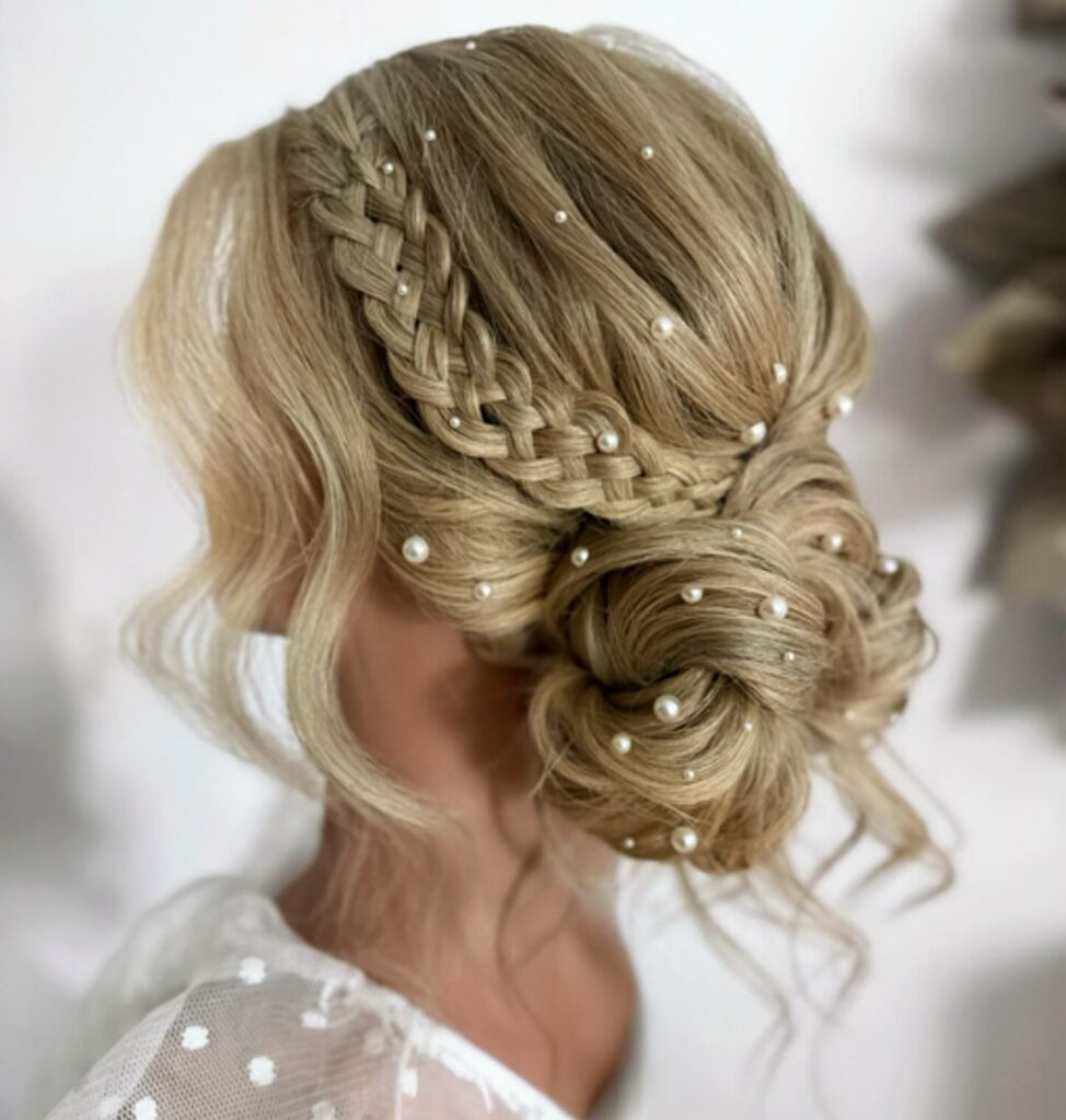 Image of Five Strand Braid With Side Bun inspired by Side Bun Hairstyles