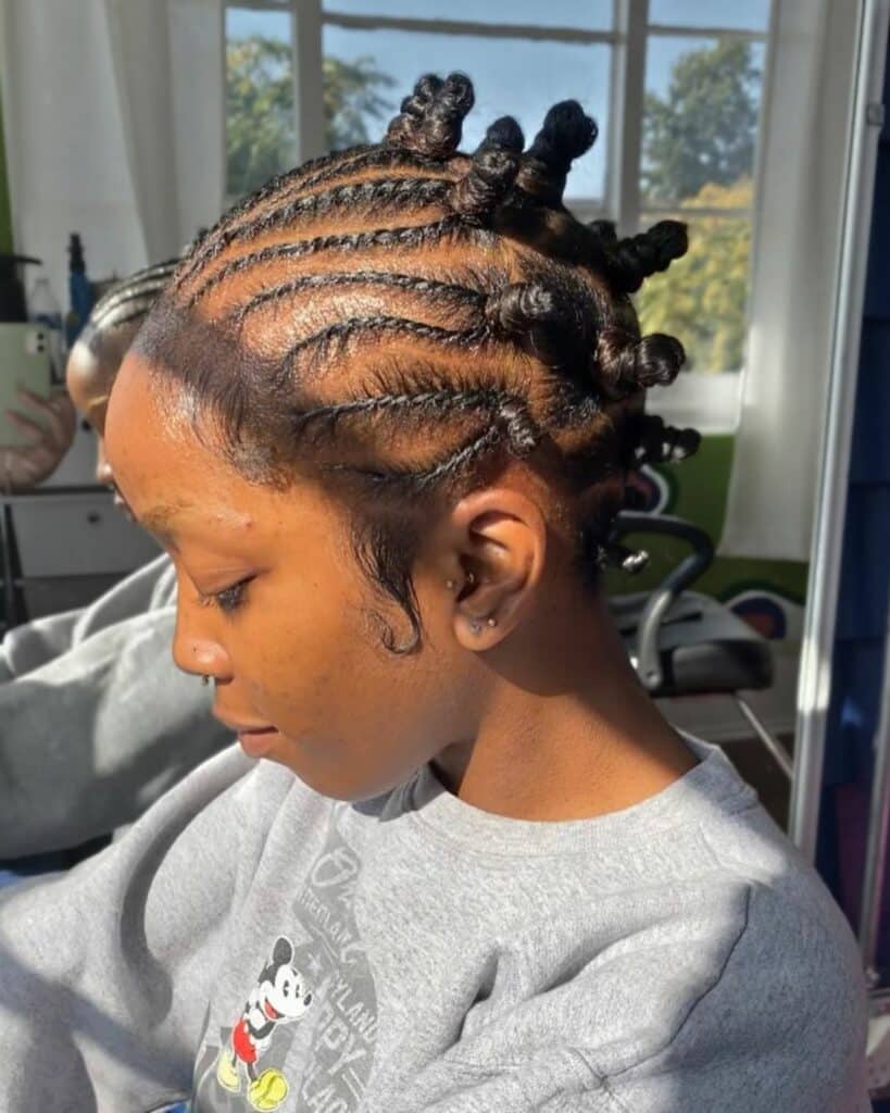 Image of Flat Twists with Bantu Knots in the style of Bantu Knots