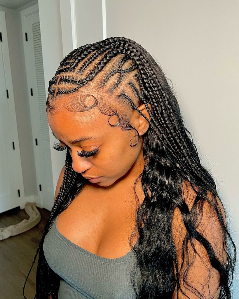 Image of Freestyle Feed In Braids with Sew In in Freestyle Braid Style