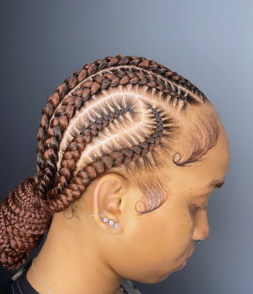 Image of Freestyle Stitch Braids in a Bun in Freestyle Braid Style