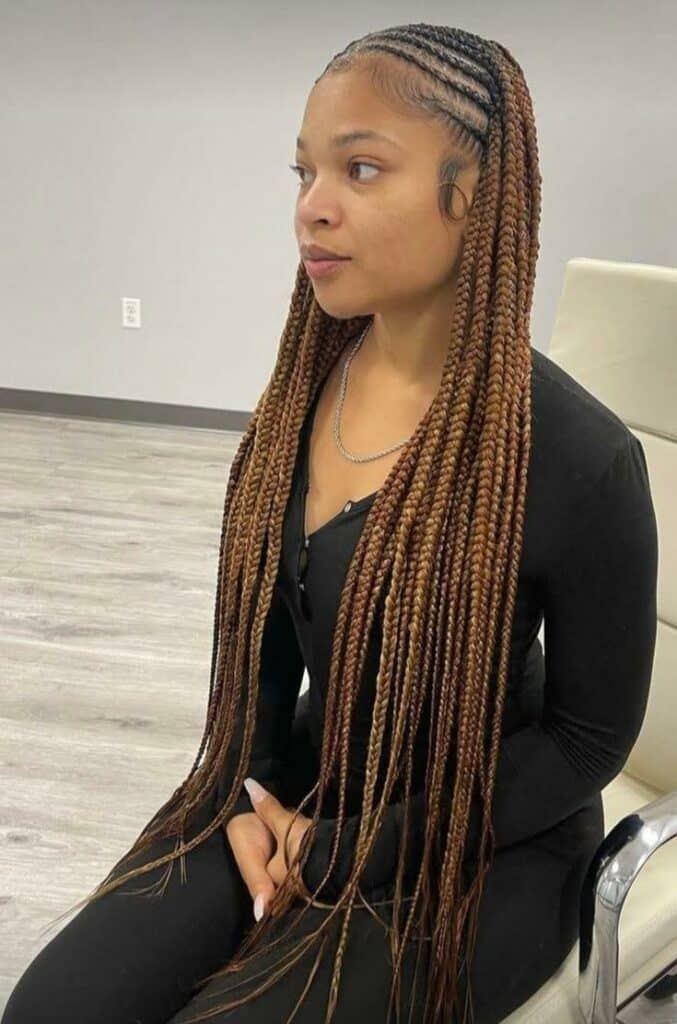 Image of Front Cornrows Back Box Braids in a front braid hairstyle