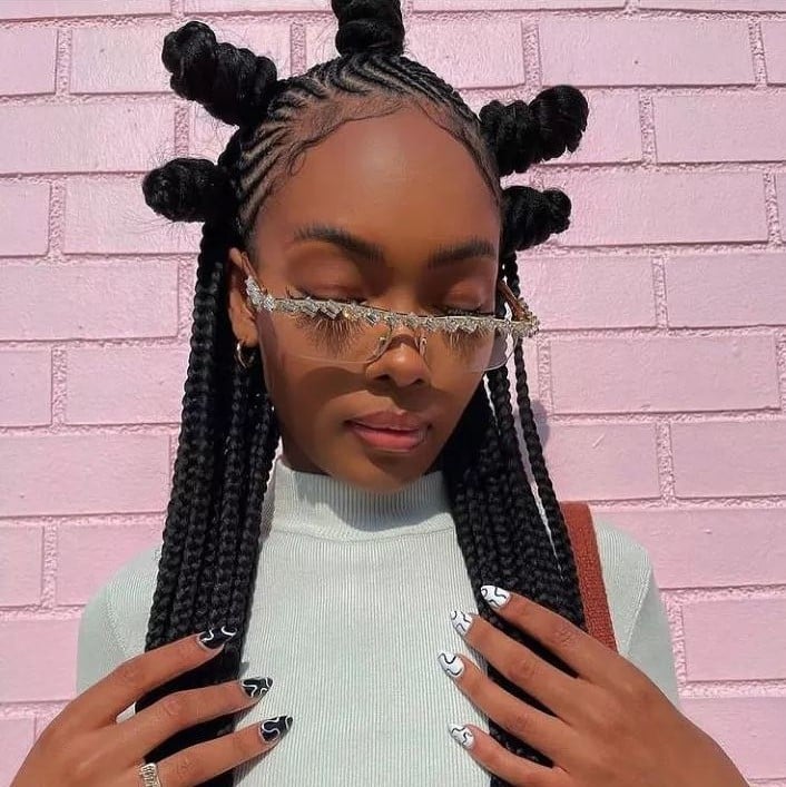 Image of Fulani Braids with Bantu Knots in the style of Bantu Knots