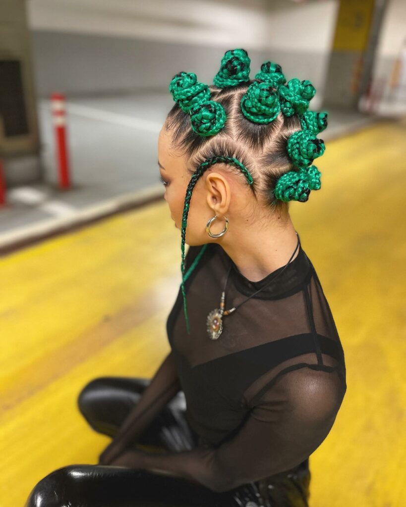 Image of Green Bantu Knot Braids in the style of green braids