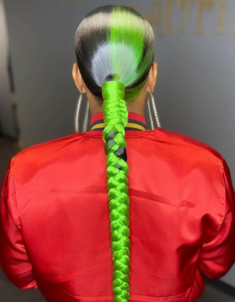 Image of Green Braided Ponytail in the style of green braids