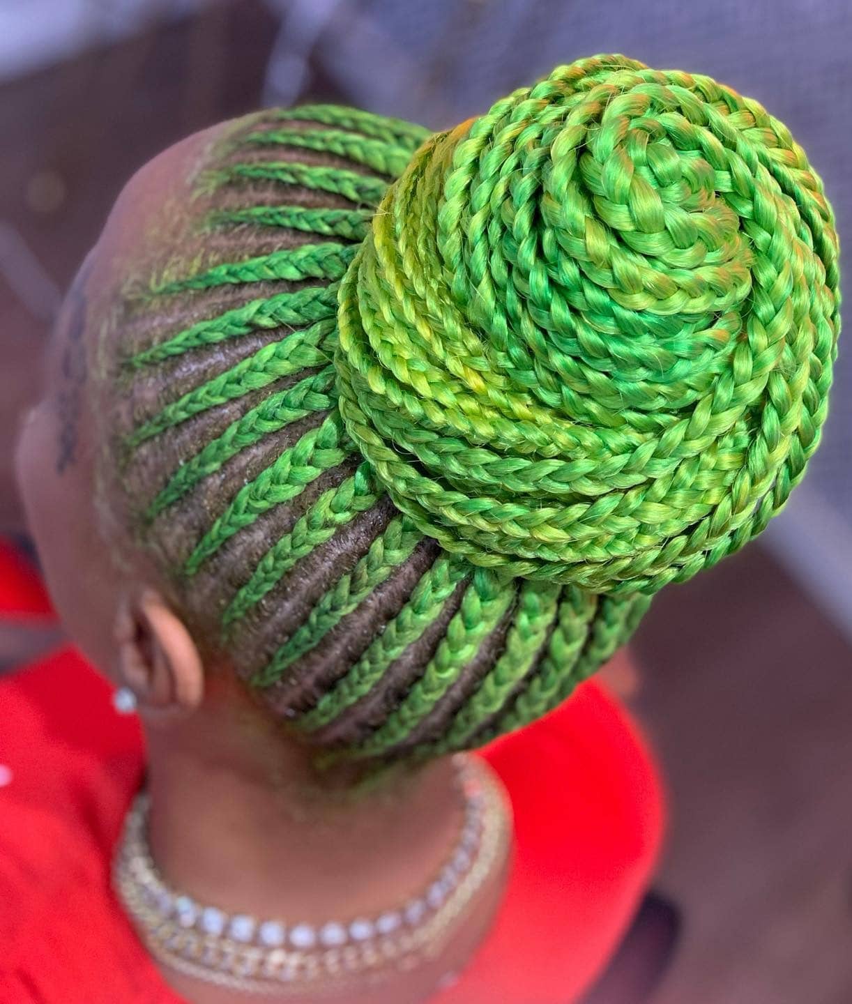 Image of Green Braided Updo in the style of green braids