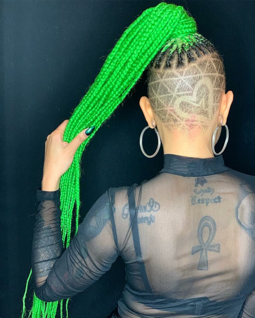 Image of Green Braids With Fade in the style of green braids