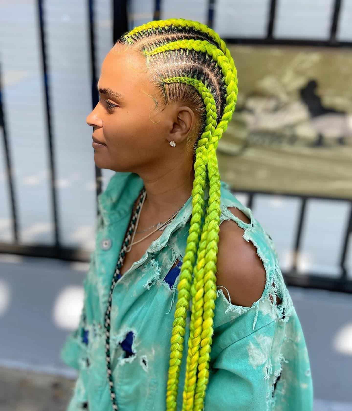 Image of Green Cornrows in the style of green braids
