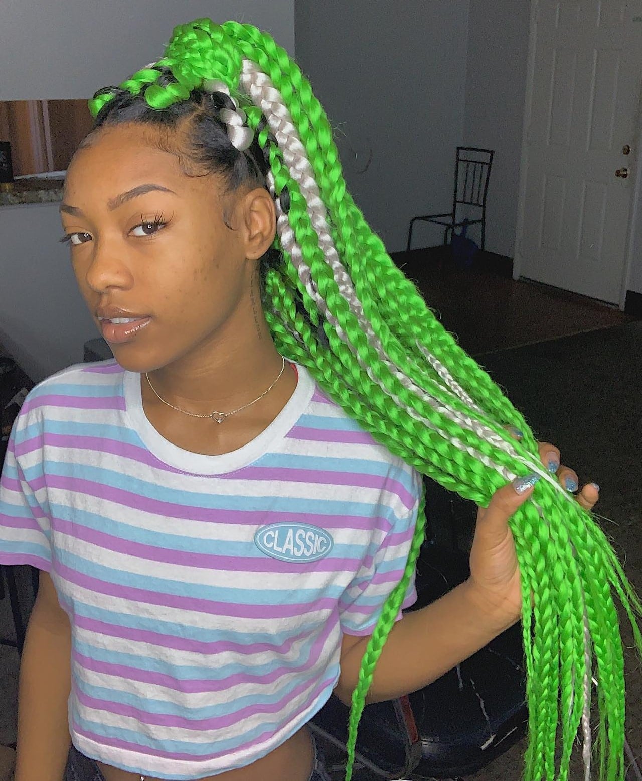 Image of Green Jumbo Braids in the style of green braids