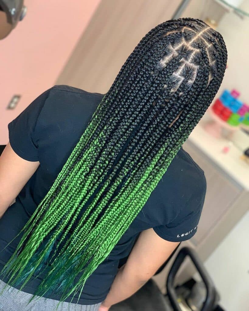 Image of Green Ombre Braids in the style of green braids