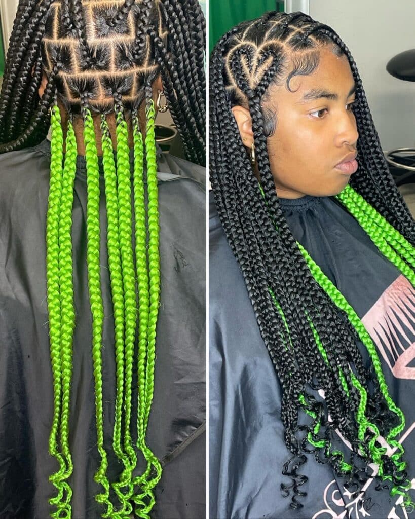 Image of Green Peekaboo Braids in the style of green braids