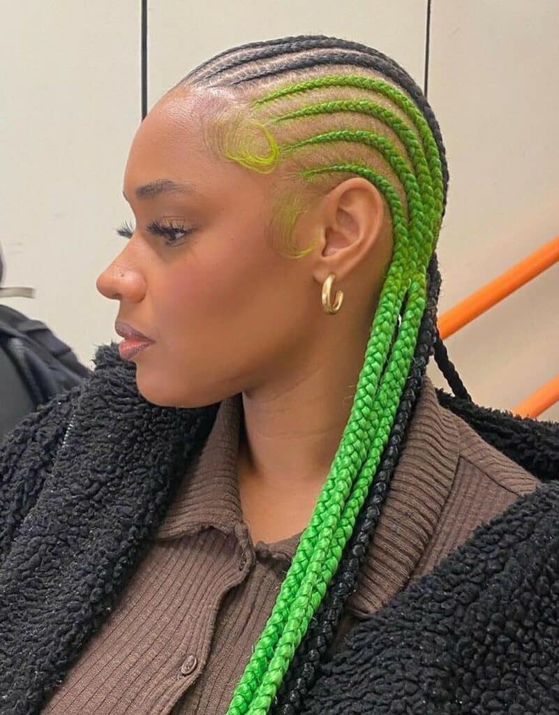 Image of Green Skunk Stripe Braids in the style of green braids