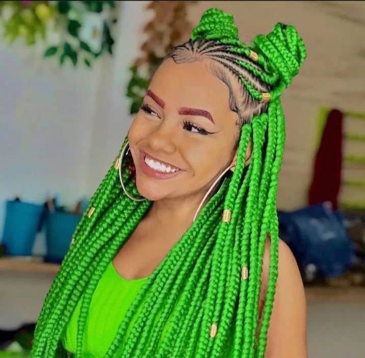 Image of Green Tribal Braids in the style of green braids
