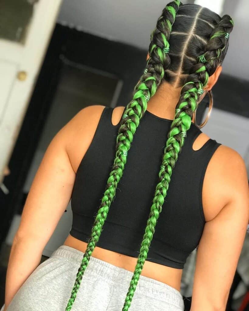 Image of Green Two Braids in the style of green braids