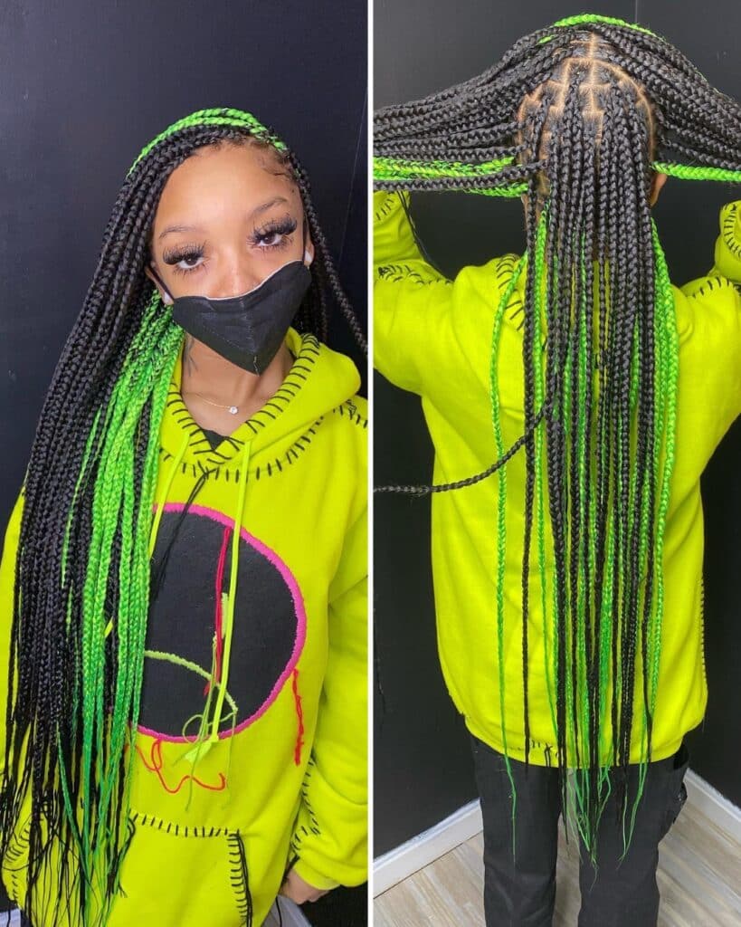 Image of Green and Black Braids in the style of green braids