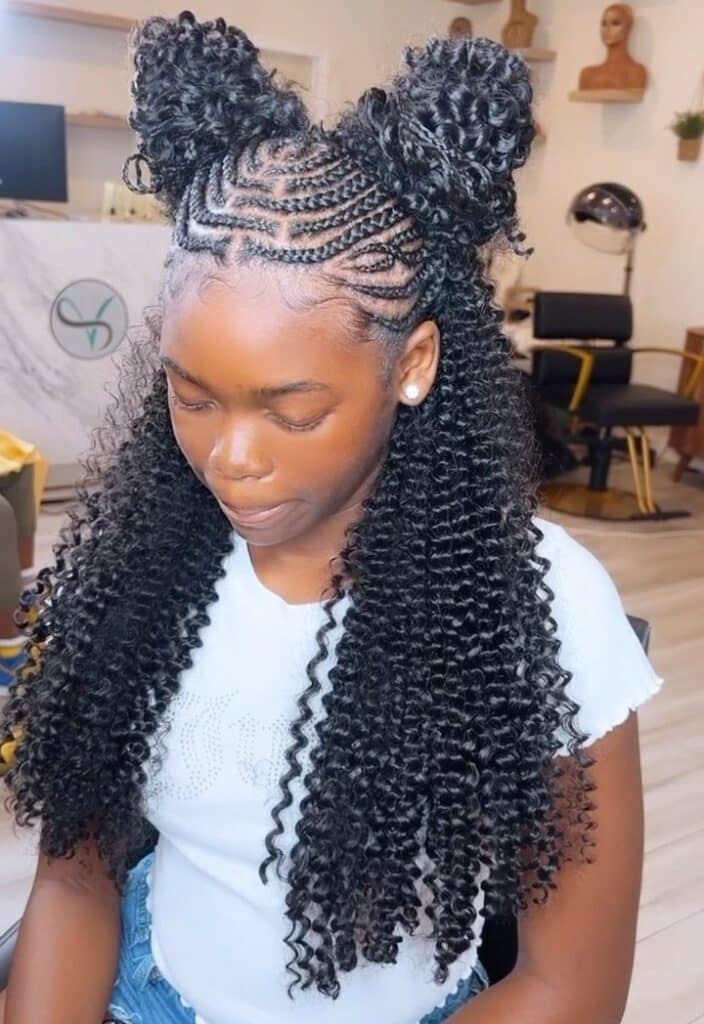 Image of Half Cornrows Half Curly Hair in the style of Braids With Curls