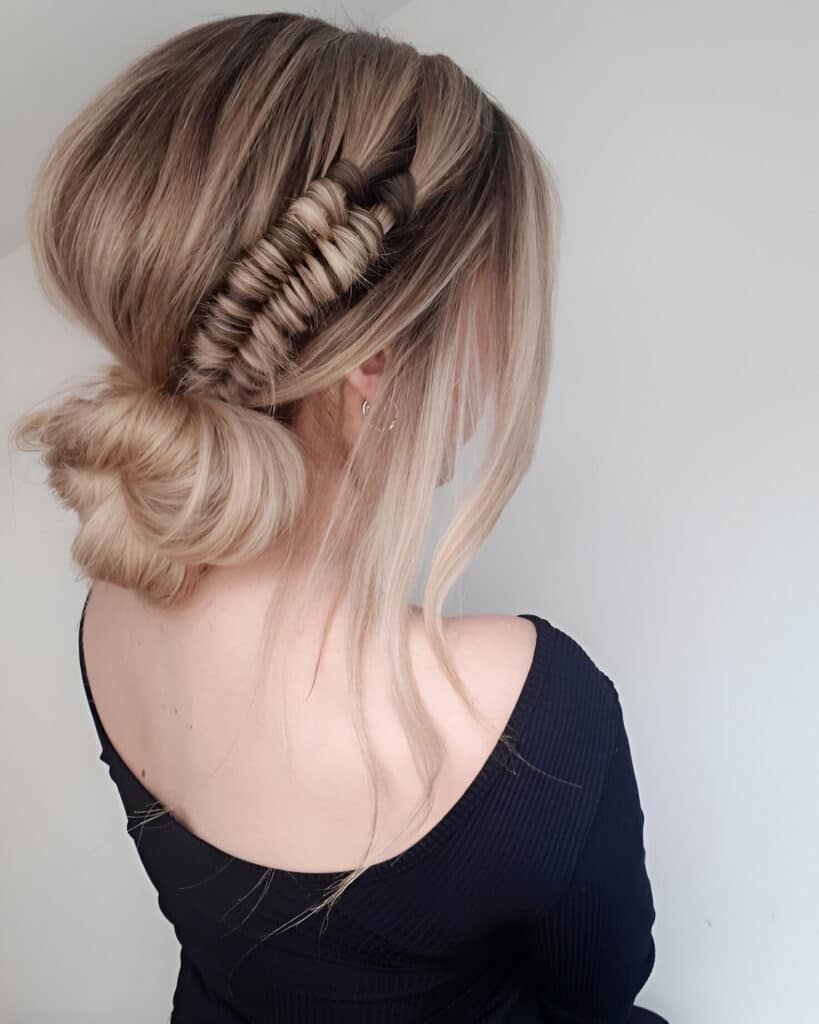 Image of Infinity Braid With Side Bun inspired by Side Bun Hairstyles