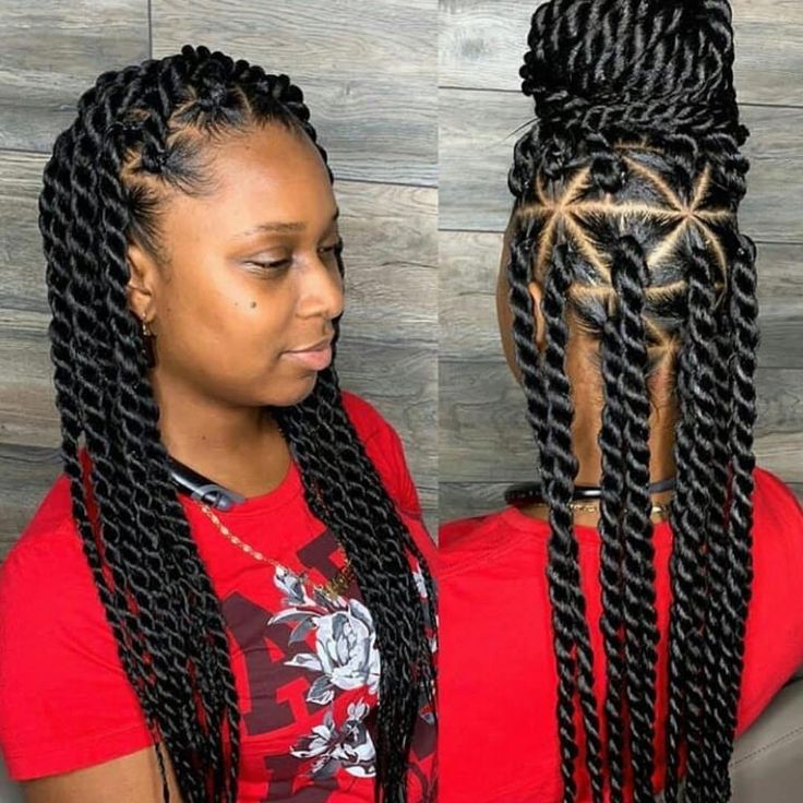 Image of Jumbo Senegalese Twists with Triangle Parts in the style of Senegalese Twists