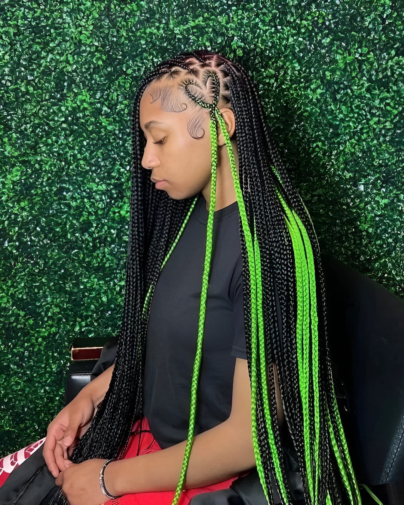 Image of Lime Green Peekaboo Braids inspired by Peekaboo Braids Hairstyles
