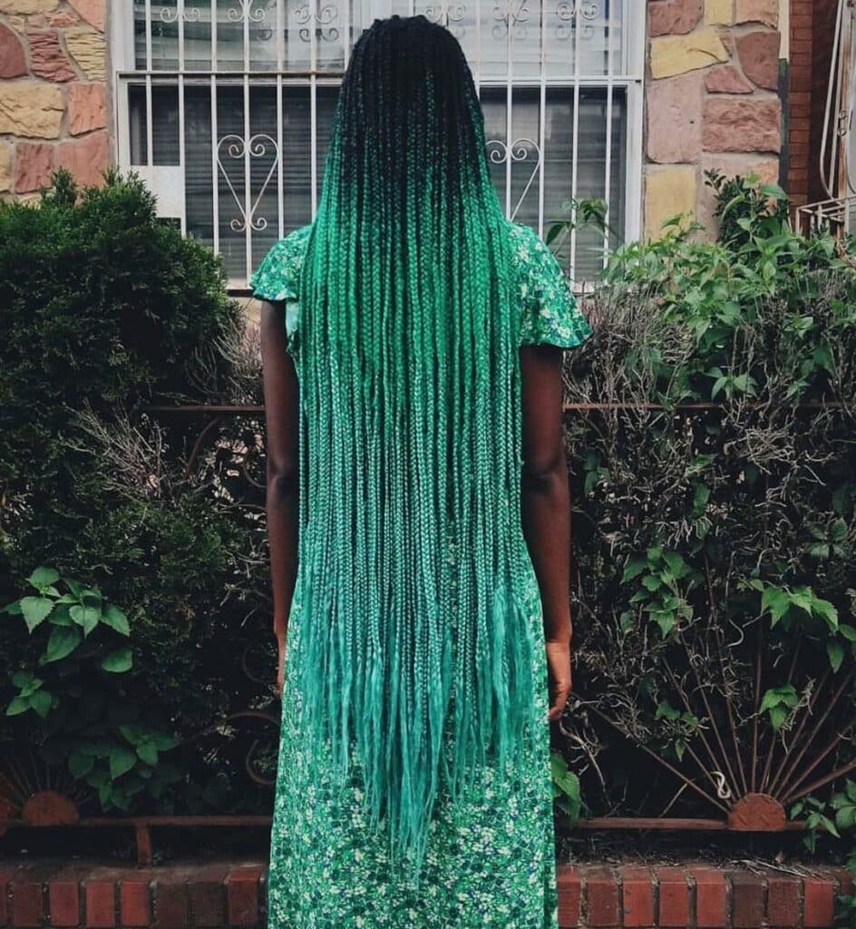 Image of Long Green Braids in the style of green braids