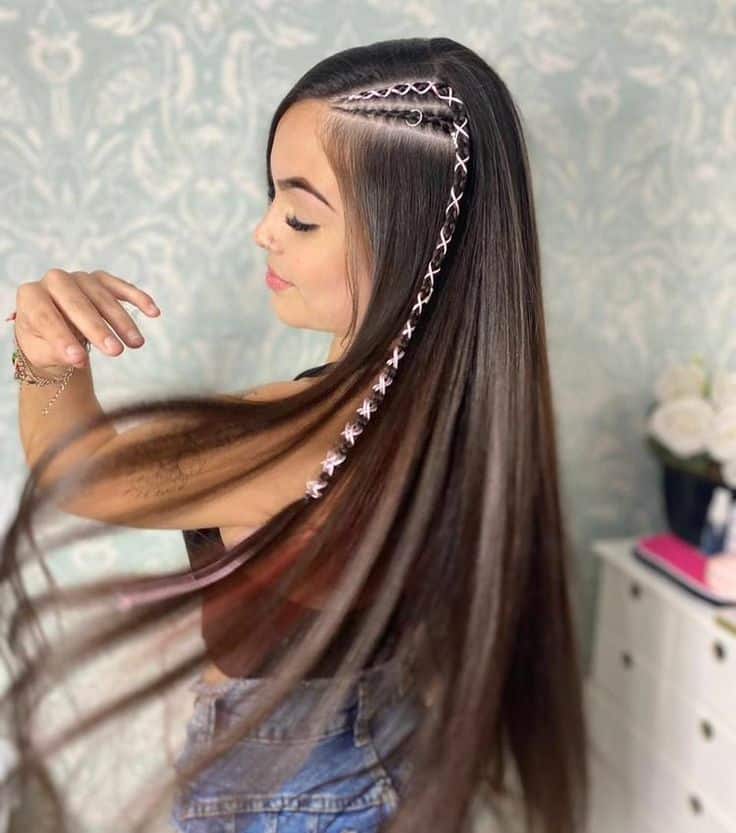 Image of Long Straight Hairstyle With Side Braids