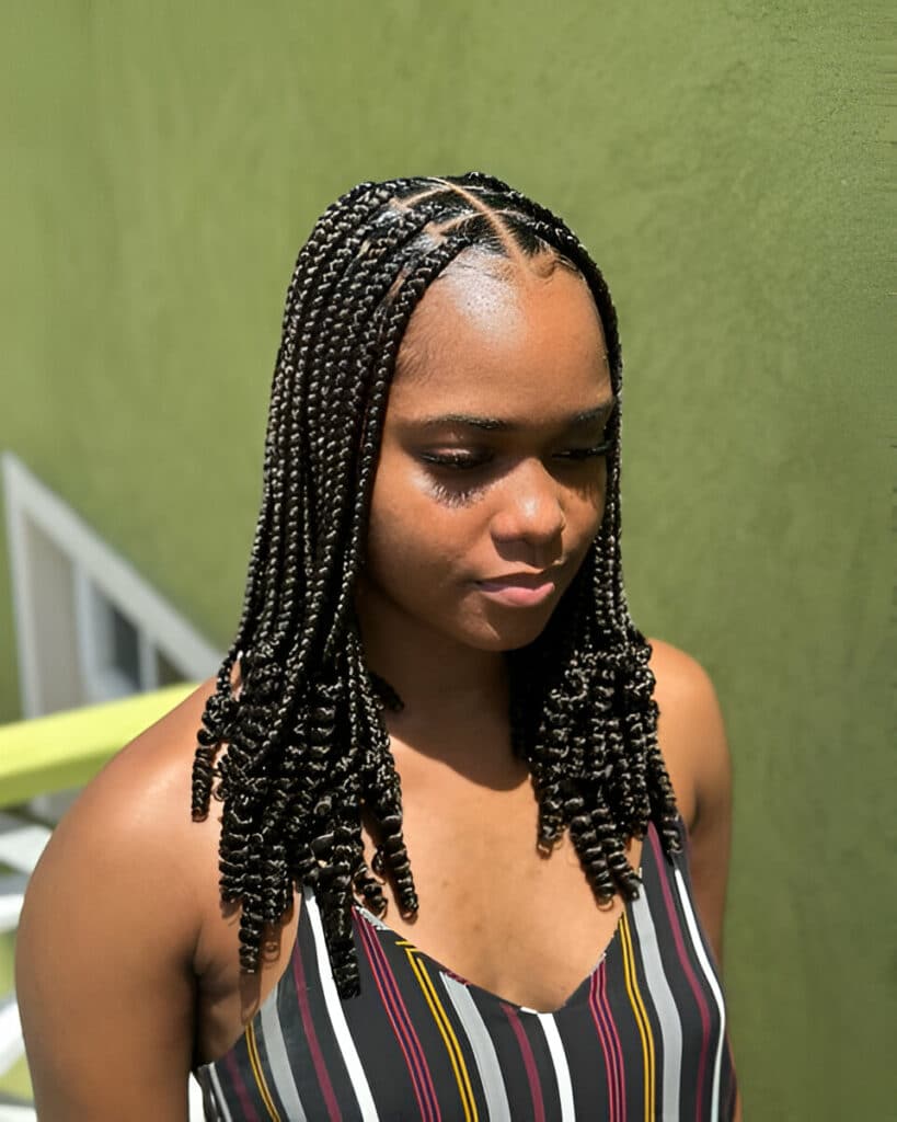 Image of Medium Length Braids With Curly Ends as a Medium Length Hairstyle