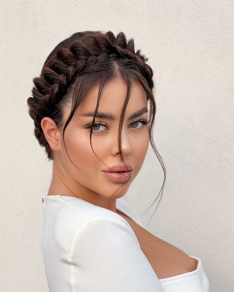 Image of Messy Crown Braids in the style of Messy Braids Hairstyles