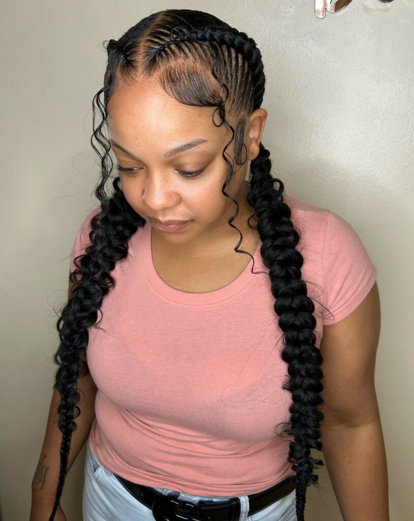 Image of Messy Double Loose Braids in the style of Messy Braids Hairstyles