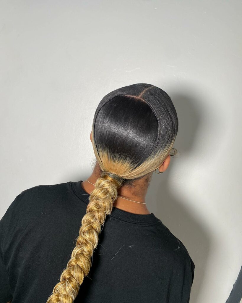 Image of Middle Part Braided Ponytail inspired by Middle Part Braided Hairstyles