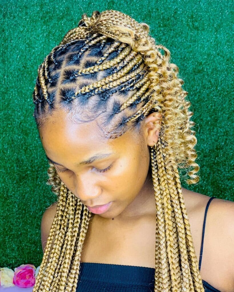 Image of Middle Part Braids With Curls inspired by Middle Part Braided Hairstyles