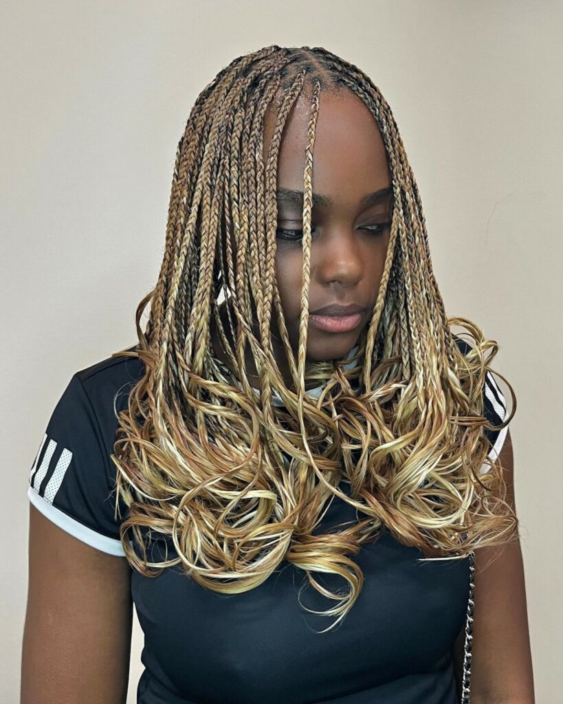 Image of Middle Part French Curl Braids inspired by Middle Part Braided Hairstyles
