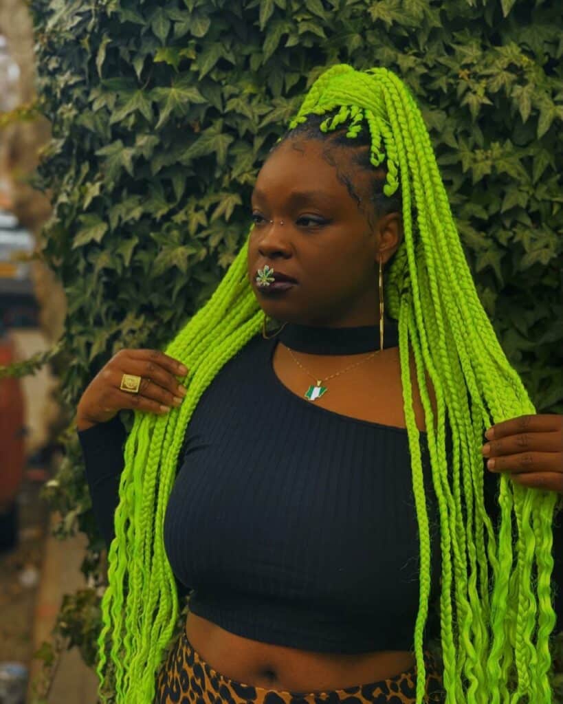 Image of Neon Green Braids in the style of green braids
