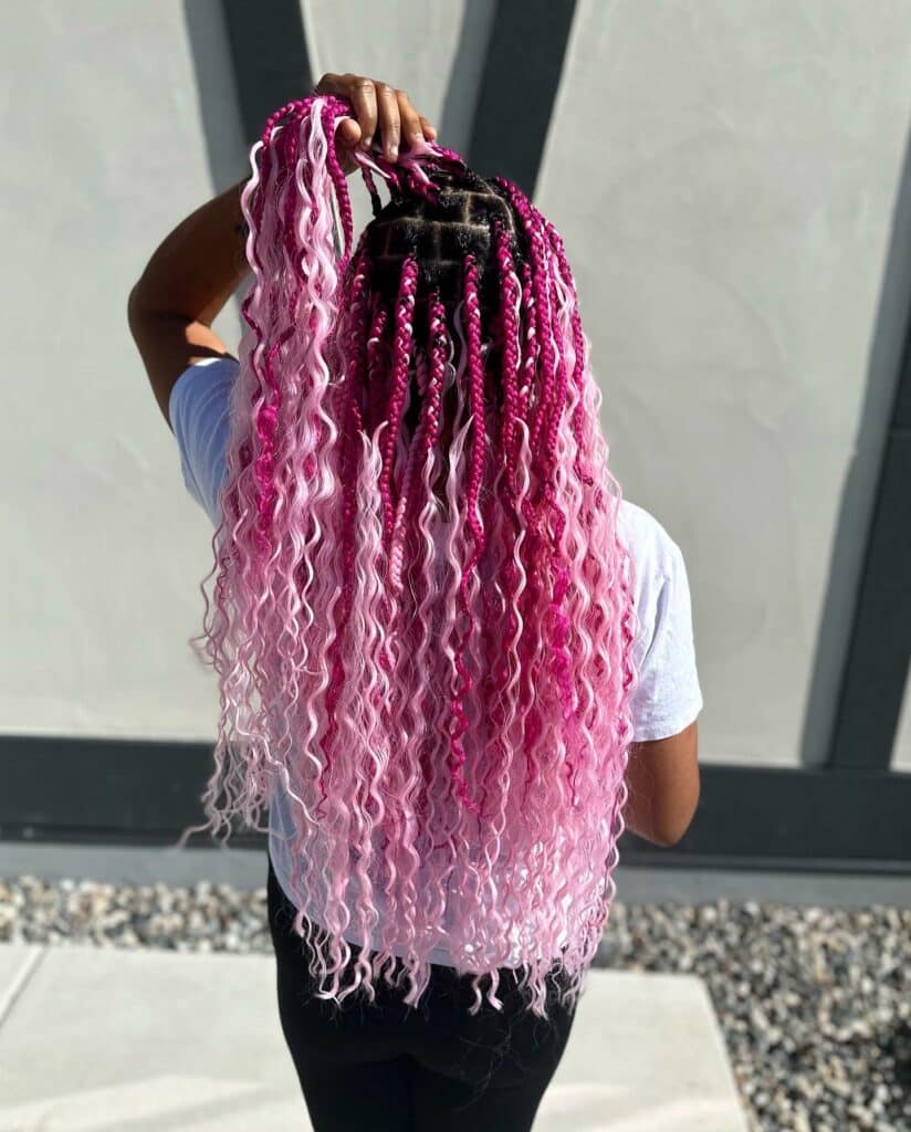Image of Pink Box Braids With Curls in the style of Braids With Curls