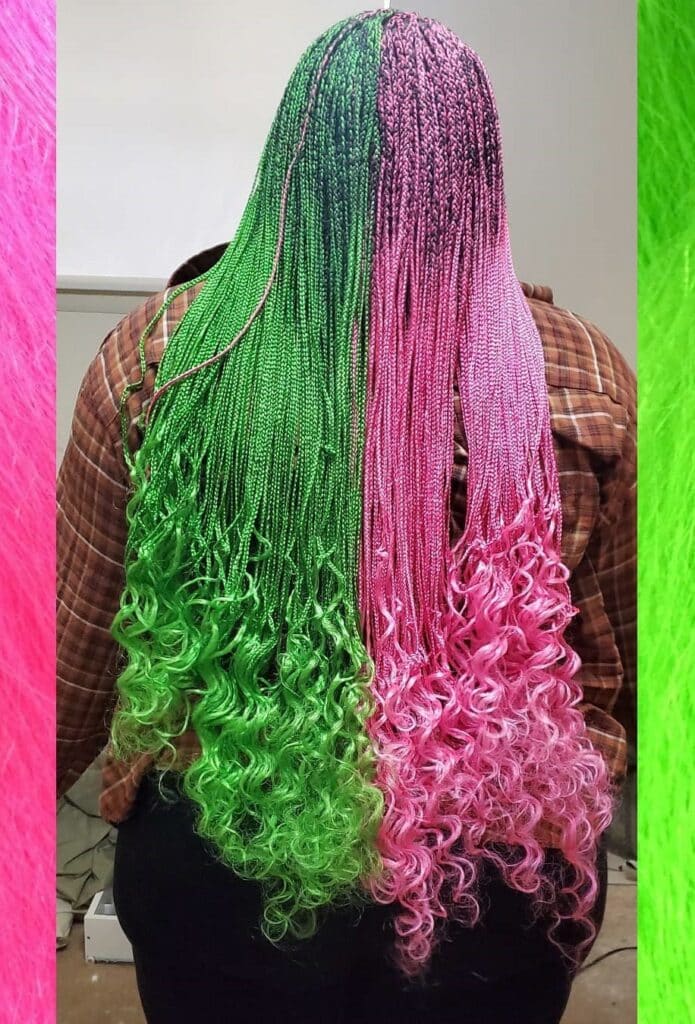 Image of Pink and Green Braids in the style of green braids