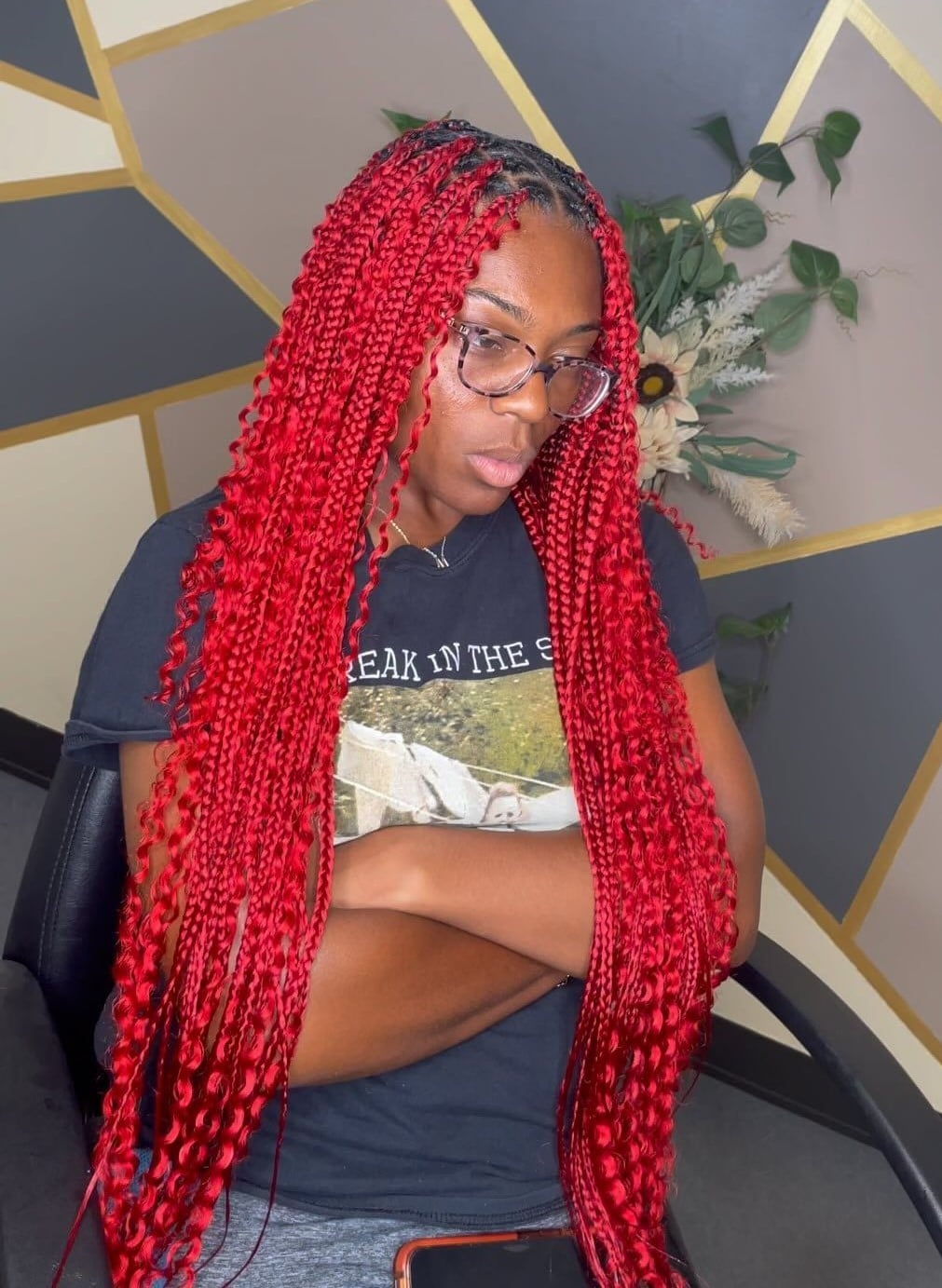 Image of Red Box Braids With Curls in the style of Braids With Curls