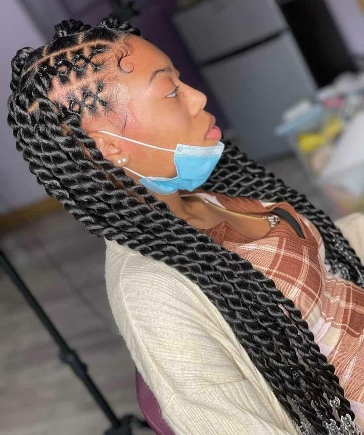 Image of Rubber Band Crisscross With Senegalese Twists in the style of Senegalese Twists