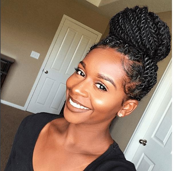 Image of Senegalese Twists in a Bun in the style of Senegalese Twists