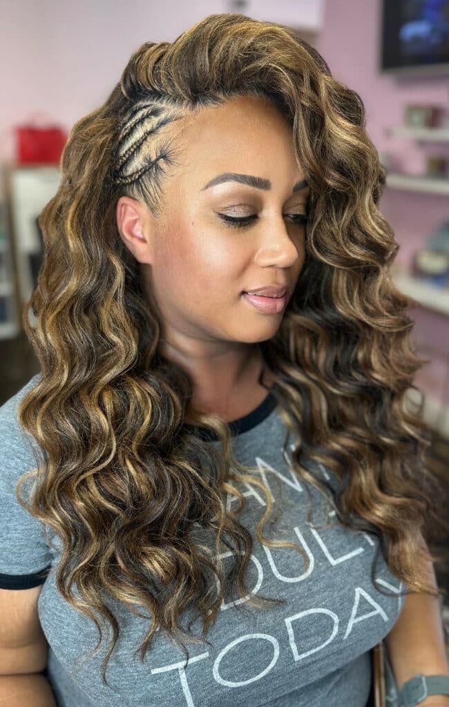 Image of Side Braids With Curly Hair in the style of Braids With Curls