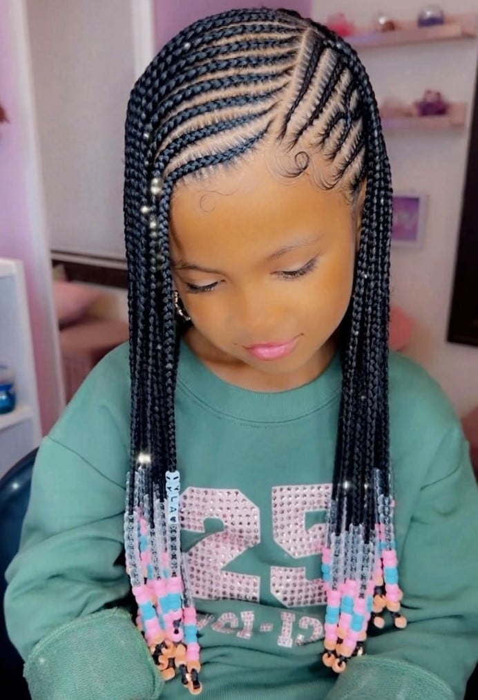Image of Side Part Fulani Braids in the style of side part braids