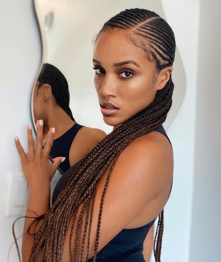 Image of Side Part Scalp Braids in the style of side part braids