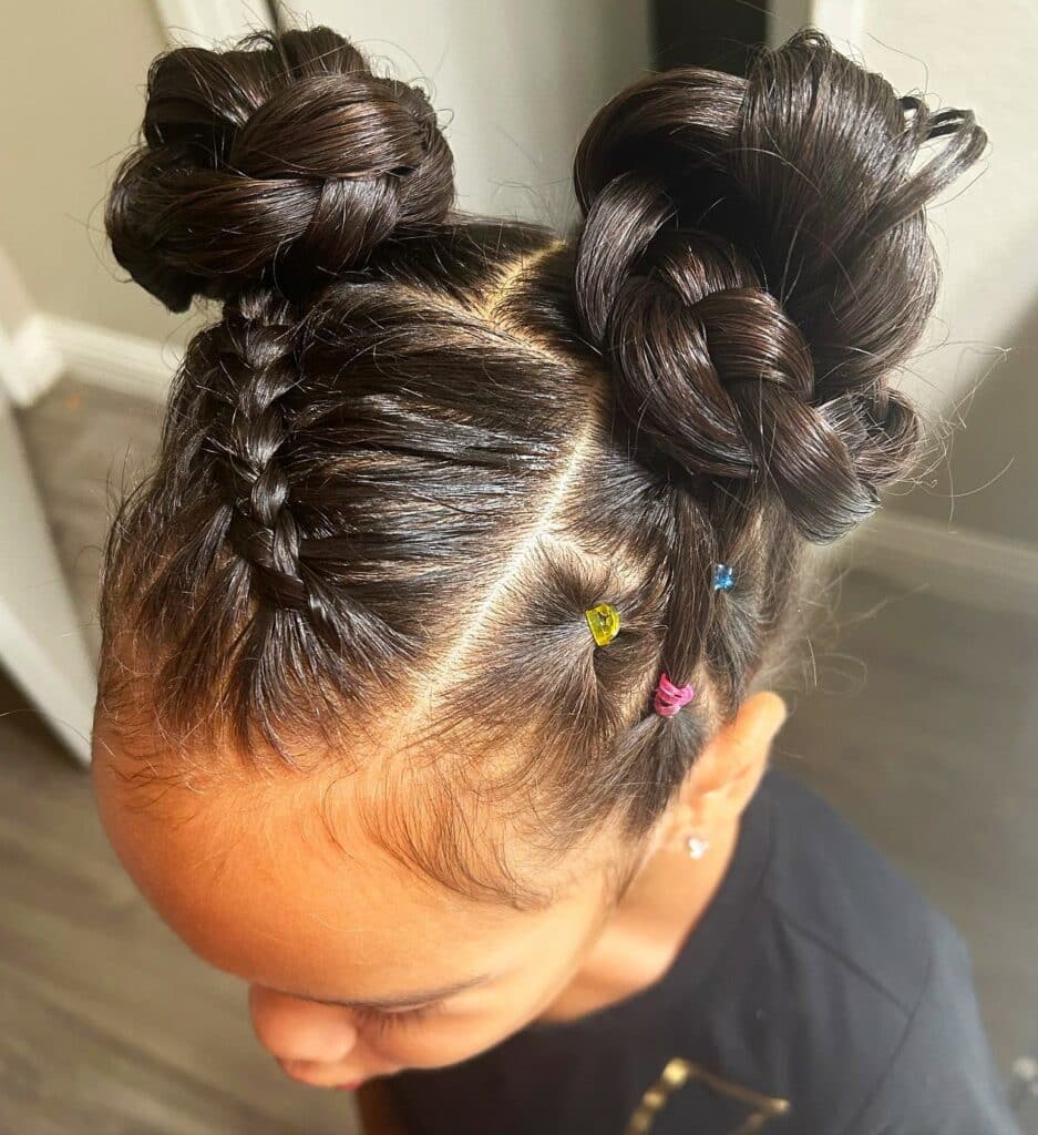 Image of Side Part Space Buns in the style of side part braids