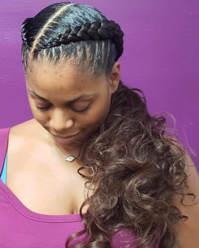 Image of Side Part Two Braids with Weave in the style of Two Braids