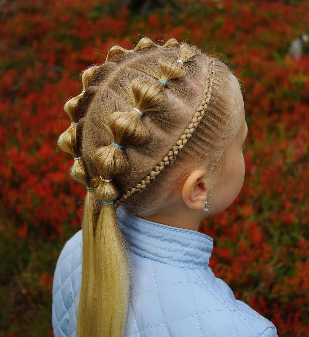 Image of Sleek Hairstyle With Dutch and Bubble Braid Pigtails