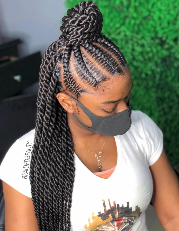 Image of Stitch Braids With Senegalese Twists in the style of Senegalese Twists
