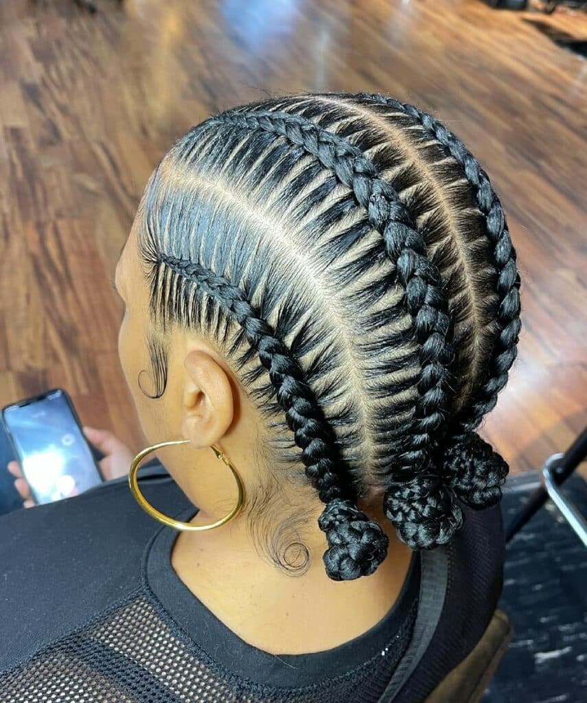 Image of Stitch Braids with Bantu Knots in the style of Bantu Knots