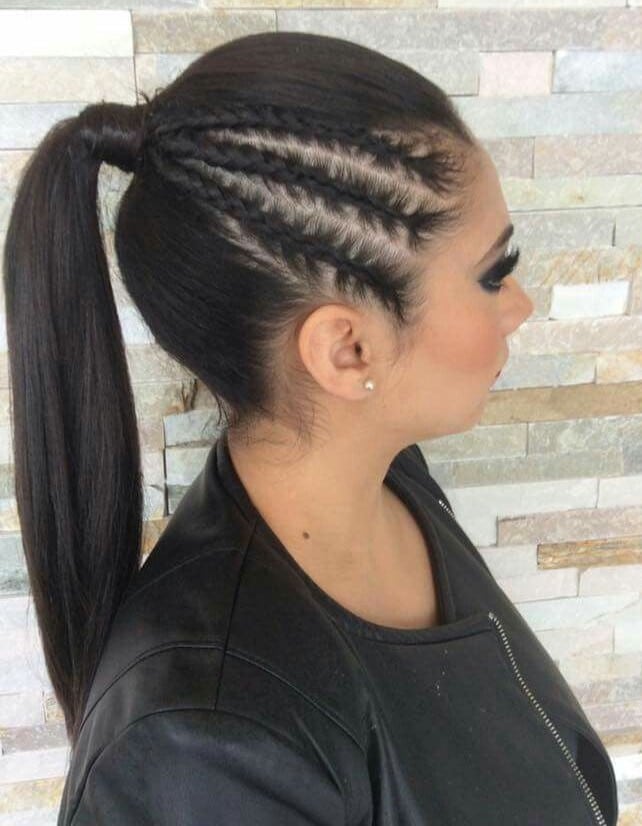 Image of Straight Hair Ponytail With Side Braids