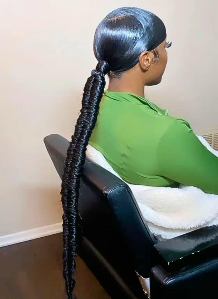 Image of Swoop Ponytail with Fishtail Braid in the style of Swoop Braids