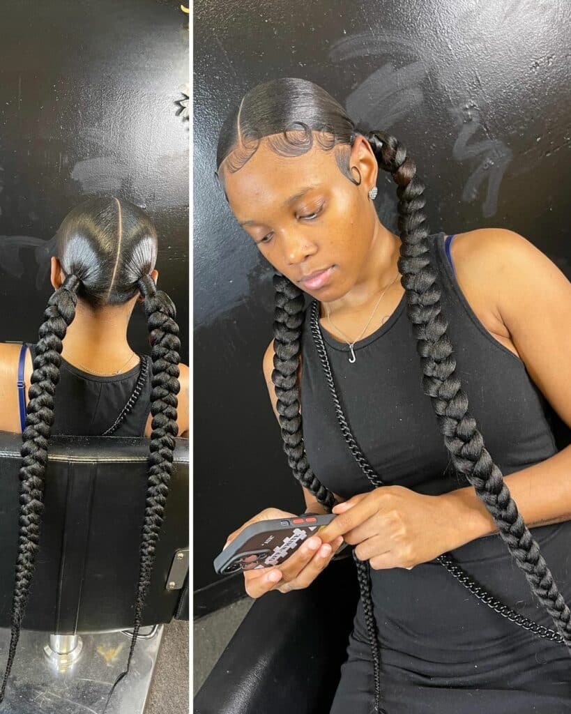 Image of Two Braid Pigtails in the style of Two Braids