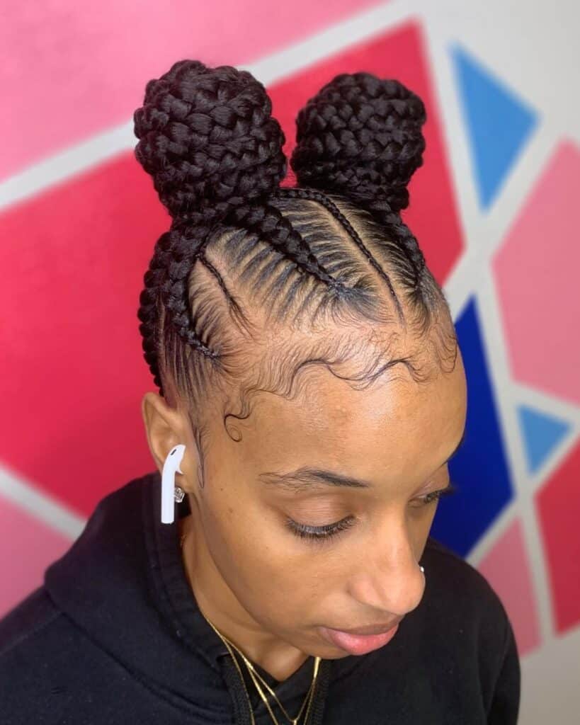 Image of Two Side Buns With Braids inspired by Side Bun Hairstyles