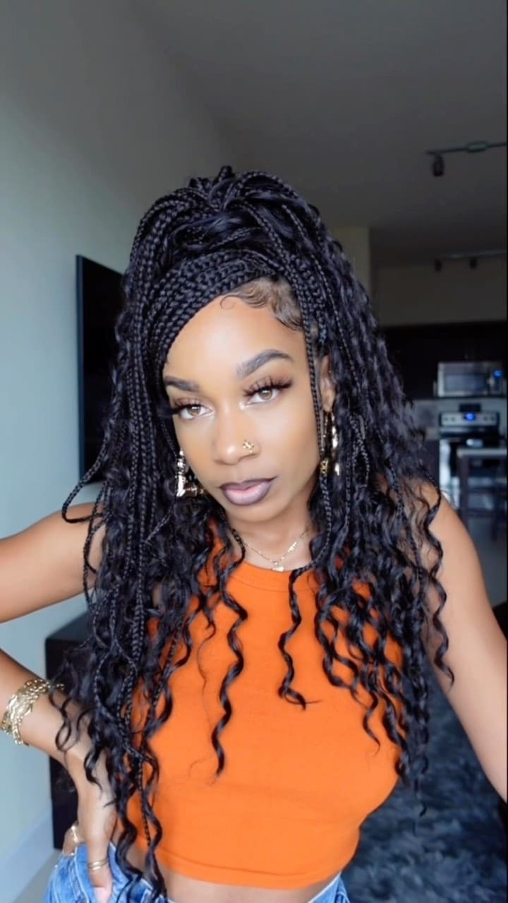 Knotless Braids with Swoop Bangs in the style of Swoop Braids