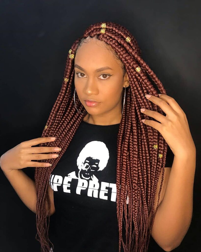 Long Brown Box Braids is a style with brown braids